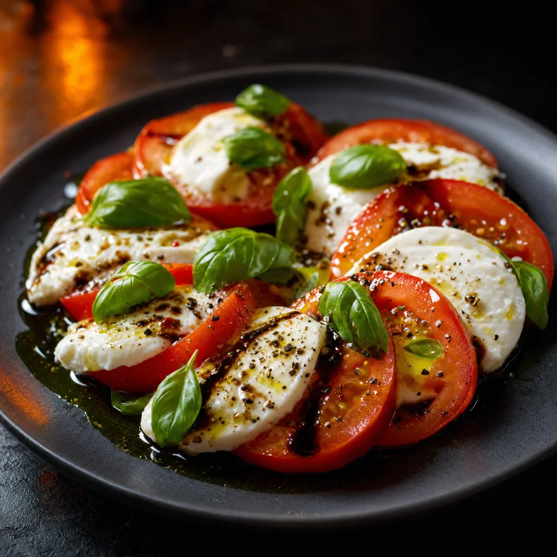 Insalata Caprese mit Tomate, Mozzarella und Basilikum