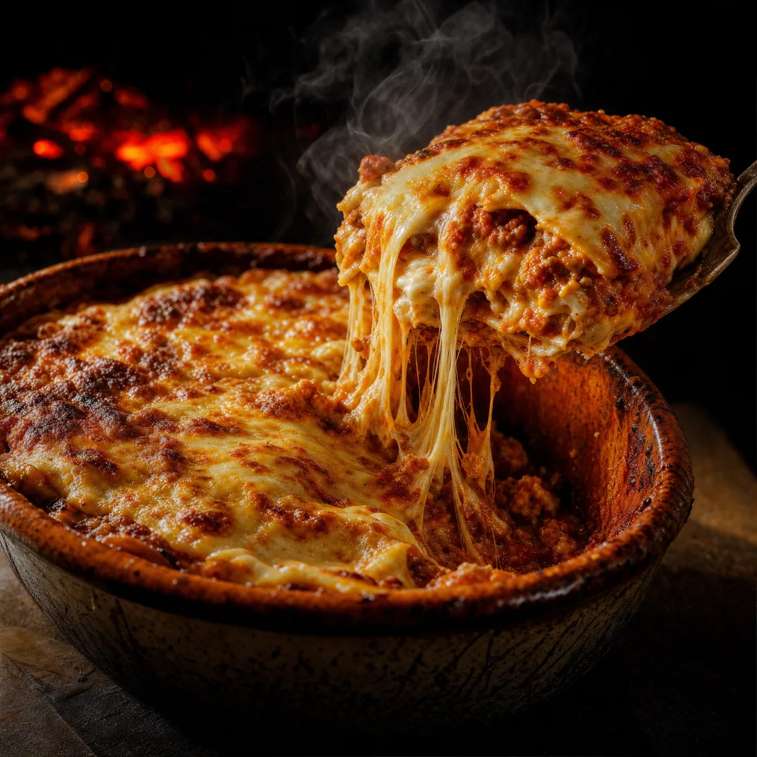 Lasagne aus dem Ofen mit golden überbackenem Käse